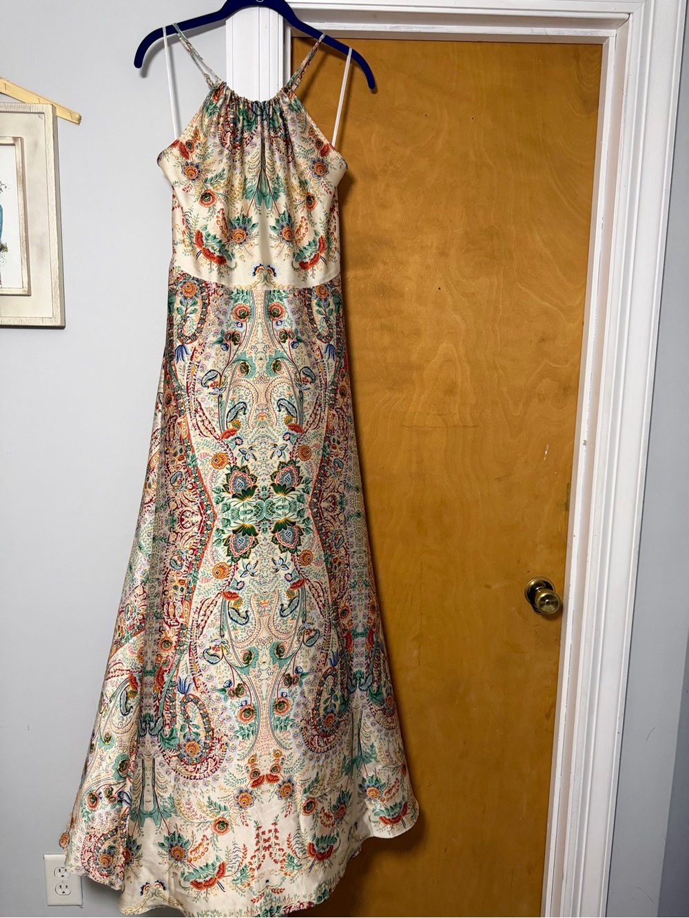 Cream Paisley Halter Maxi Dress with Multicolor Floral Print